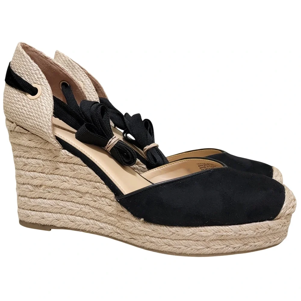 On 34th Melindaa Ankle Wrap Espadrille Wedge Sandals Size US 12M Black BV3YO